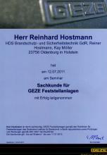 GEZE Zertifikat Reiner Hostmann